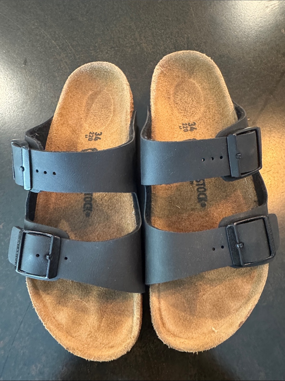 Birkenstock Kids Two-Strap Sandals in Black and Tan